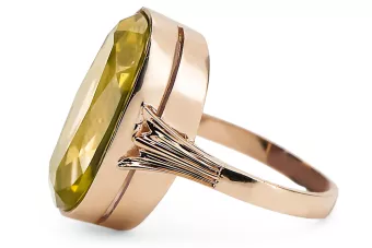 Anillo Artesanía vintage Peridoto amarillo Oro rosa antiguo original de 14k vrc113r